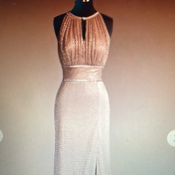 High Neck Glitter A Line Gown with Keyholes - Picture 1 of 6